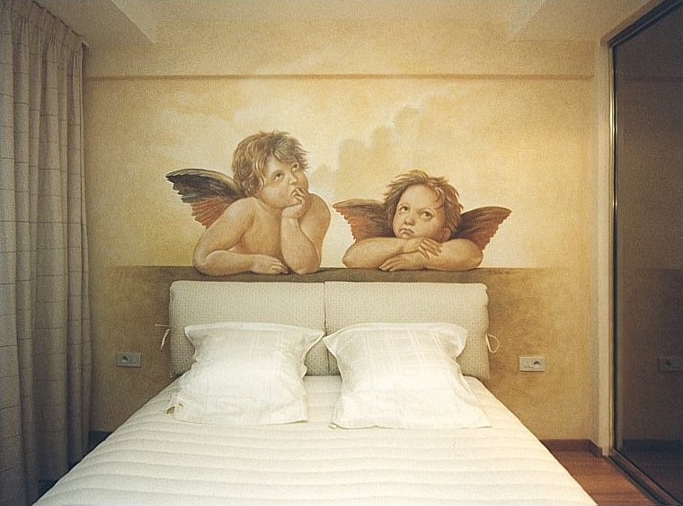 muurschildering met engelen