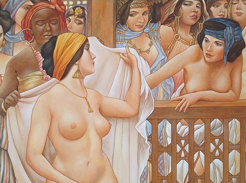 muurschildering met knappe vrouwen