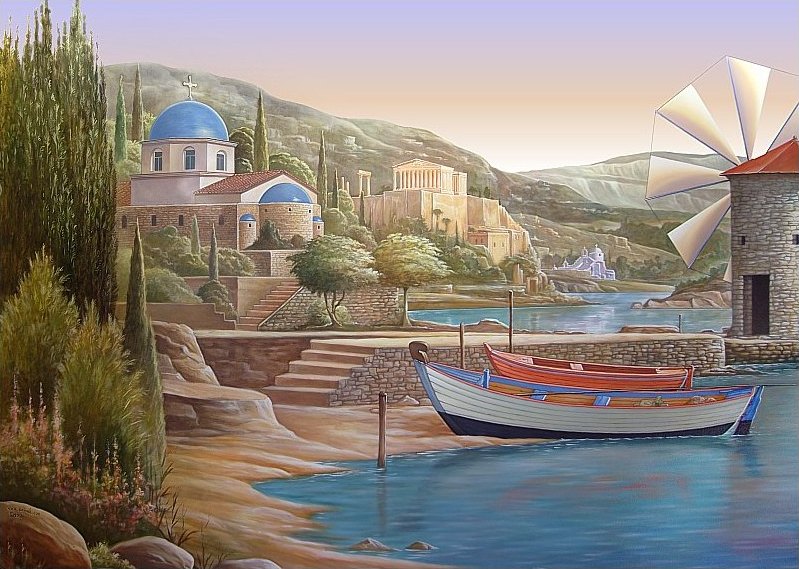 muurschildering met boten